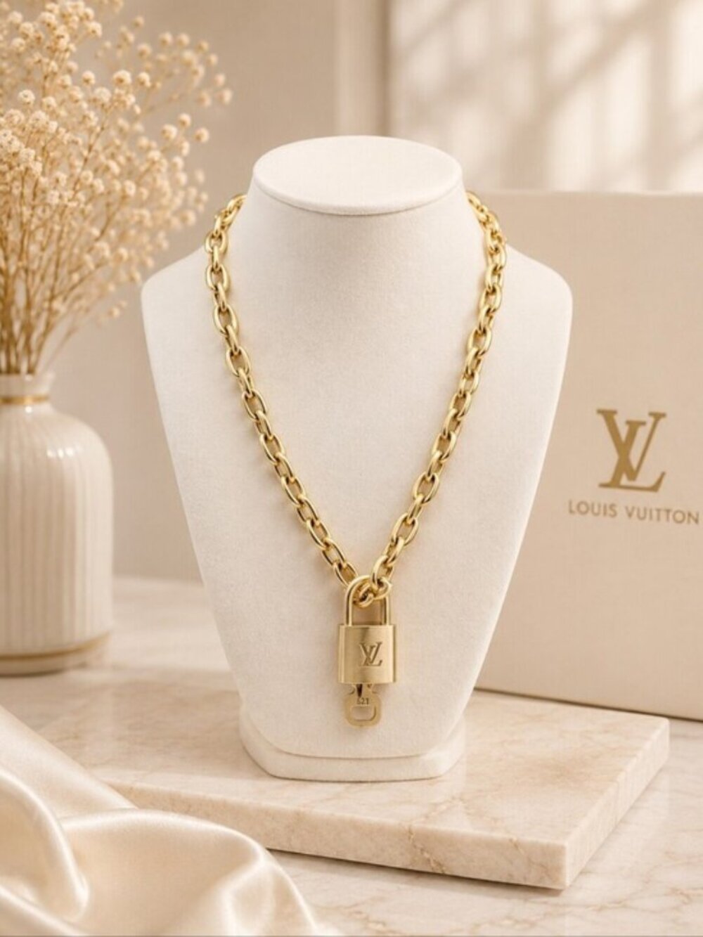 18K Gold-Plated Necklace with Authentic Louis Vuitton Padlock